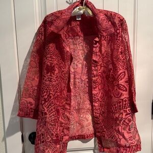 Coldwater Creek Crimson burnoutFloral Jacket